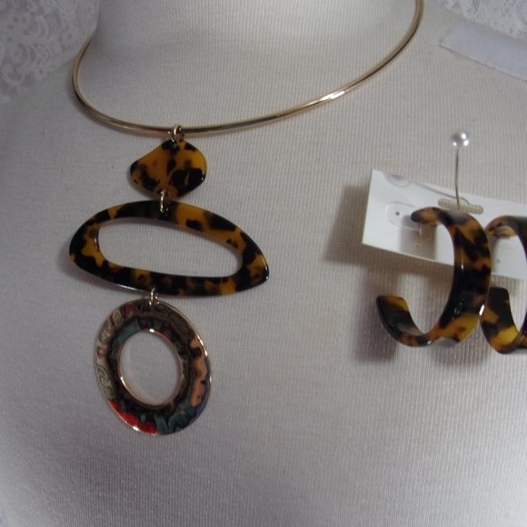 Necklace Earring Set Tortoise Leopard - Picture 2 of 4